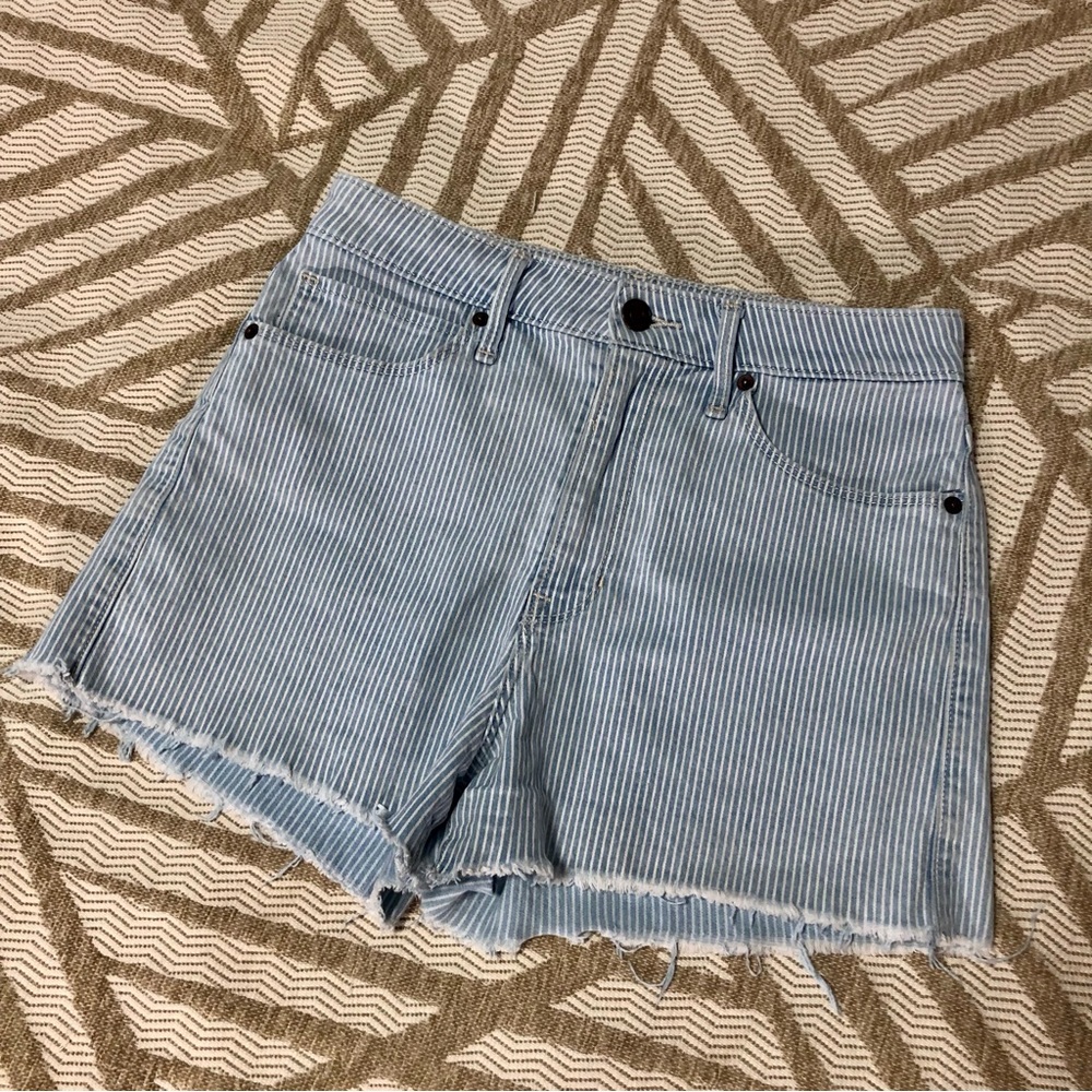Abercrombie & Fitch Blue and White Pinstripe Denim Shorts